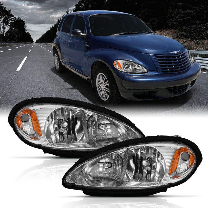 ANZO 111472 2005 fits Chrysler 01-20 Pt Cruiser Crystal Headlight Chrome Amber (OE)