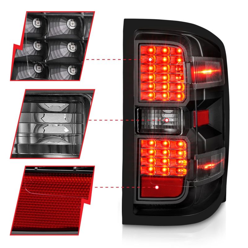 ANZO 311423 fits Chevy 15-19 Silverado 2500HD/3500HD (Factory Halogen Only) LED Tail Lights Black w/Clear Lens