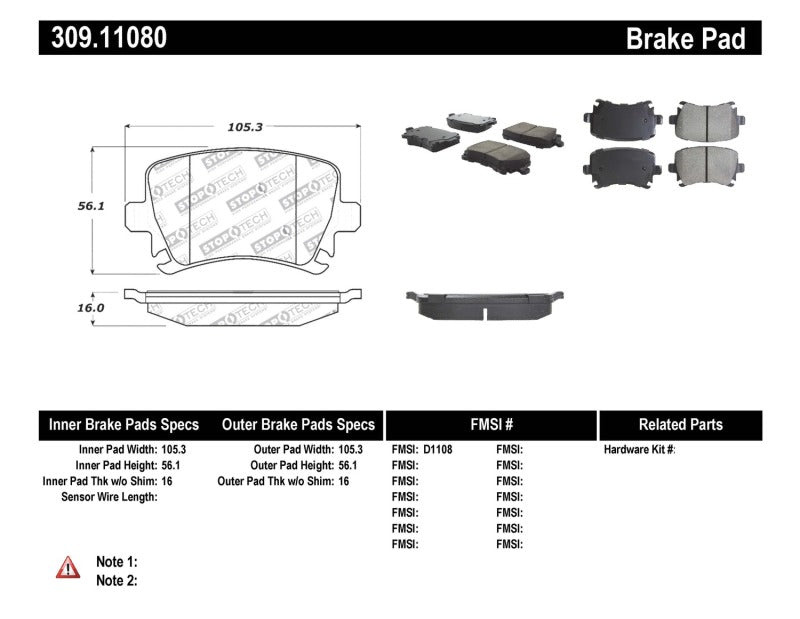 Stoptech 309.1108 Performance 06-09 fits Audi A3 / 05-09 Audi A4/A6 / 08-09 Audi TT / 06-09 VW GTI / 06-09 Jetta