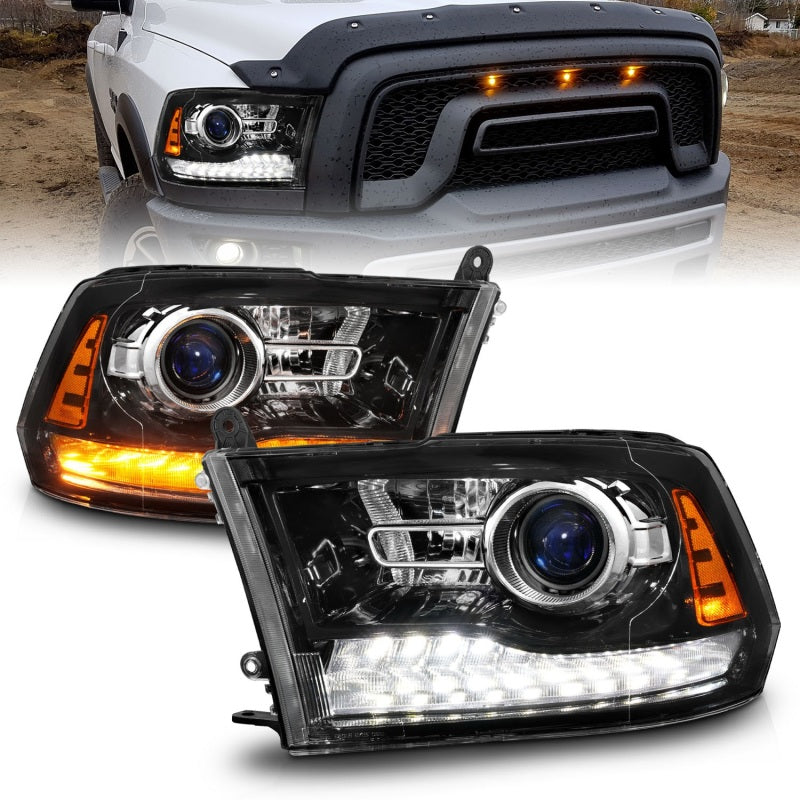 Anzo 111608 09-18 fits Dodge 1500-3500 LED Plank Style Headlights w/Switchback+Sequential Hyper Black (OE Style)