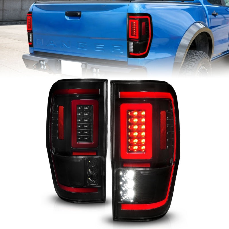 ANZO 311447 fits Ford 19-22 Ranger Full LED Taillights w/ Lightbar Sequential Signal Black Housing/Smoke Lens