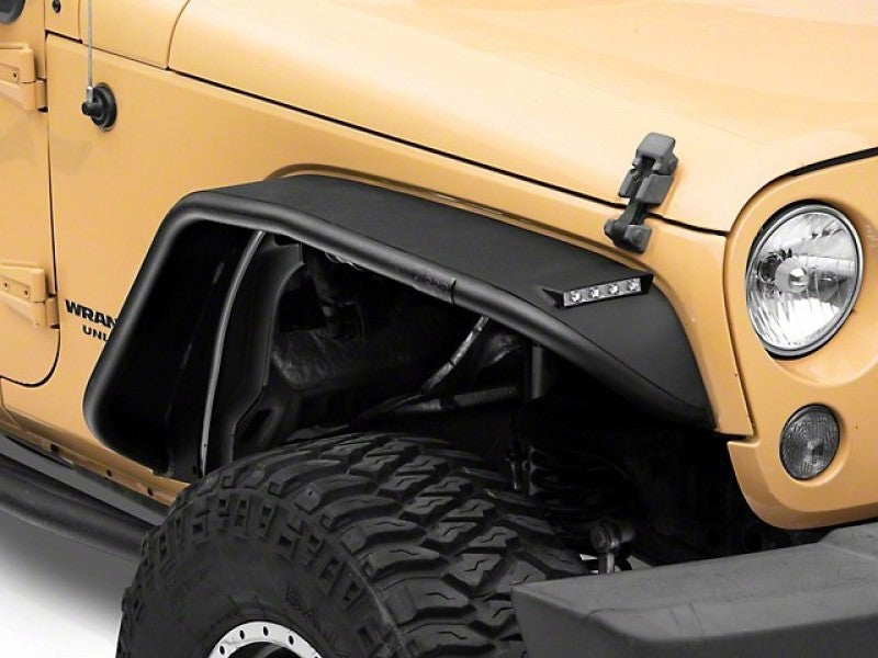 Officially Licensed fits Jeep 07-18 oljJ164976 Wrangler JK Tubular Fender Flares w/ LED DRL and fits Jeep 07-18 Logo- Front