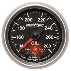 AutoMeter 3640 Autometer Sport-Comp II 52.4mm 140-280 Deg F Oil Temperature Peak & Warn w/ Electronic Control Gauge