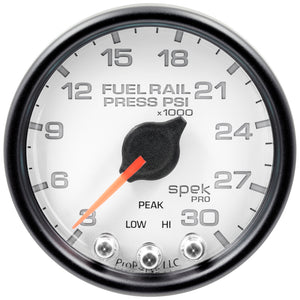 AutoMeter P32112 Autometer Spek-Pro Gauge Rail Press 2 1/16in 30Kpsi Stepper Motor W/Peak & Warn Wht/Blk