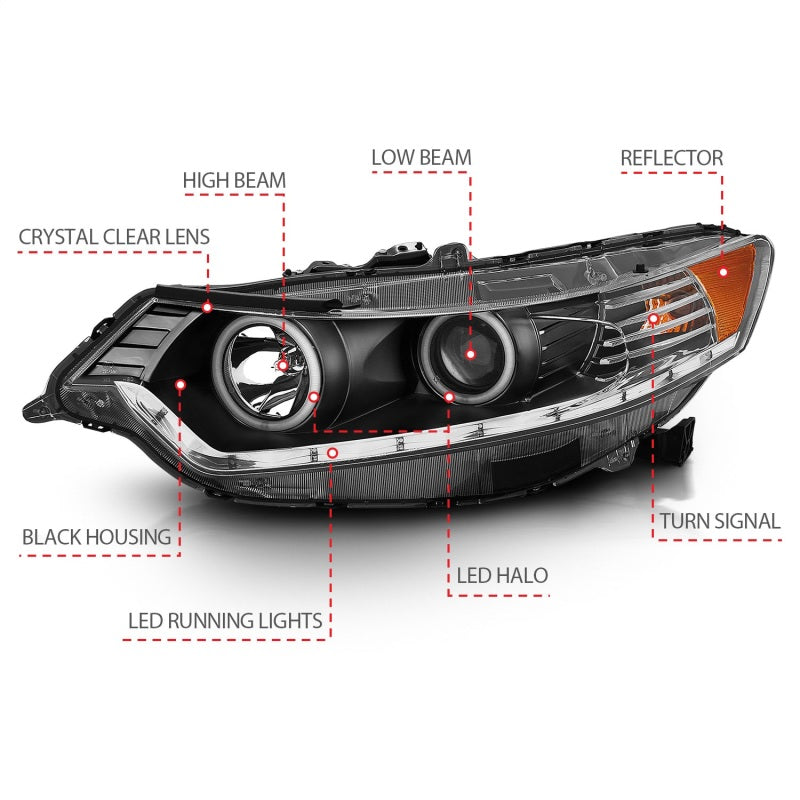 ANZO 121393 2012 fits Acura 09-20 Tsx Projector Headlights w/ Halo Black (CCFL) (HID Compatible)