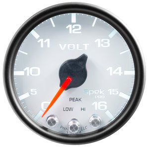 AutoMeter P34412 Autometer Spek-Pro Gauge Voltmeter 2 1/16in 16V Stepper Motor W/Peak & Warn Wht/Blk