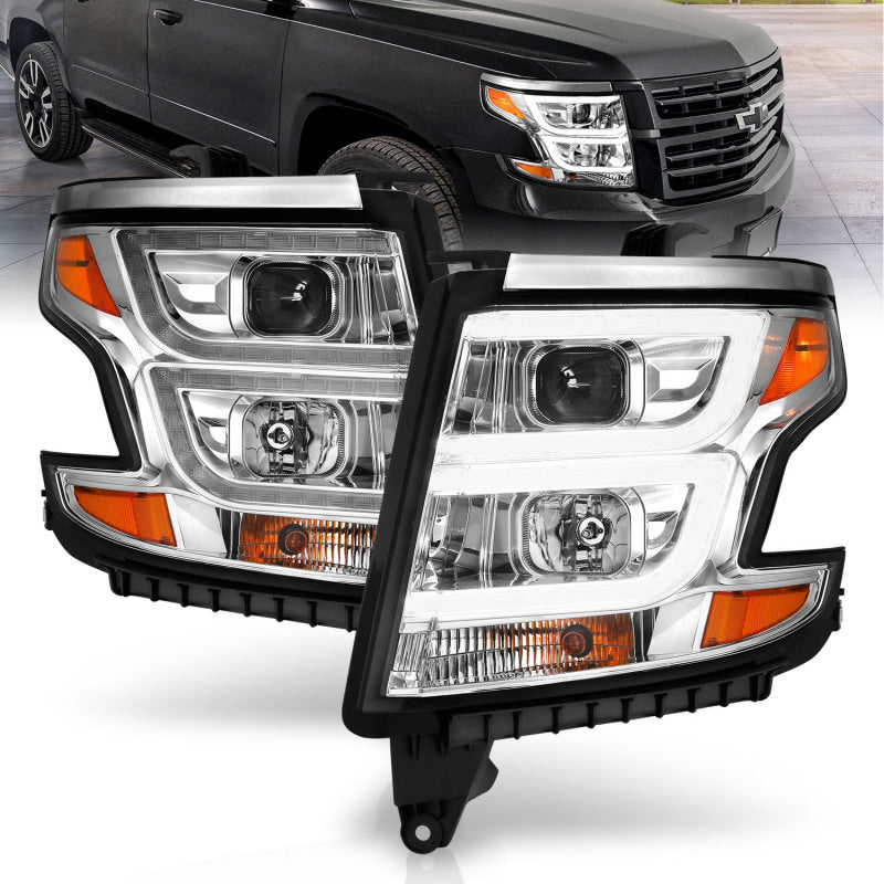 ANZO 111493 2020 fits Chevy 15-20 Tahoe Projector Headlights Plank Style Chrome w/DRL