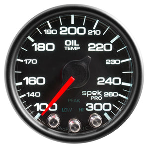 AutoMeter P32232 Autometer Spek-Pro Gauge Oil Temp 2 1/16in 300f Stepper Motor W/Peak & Warn Blk/Blk