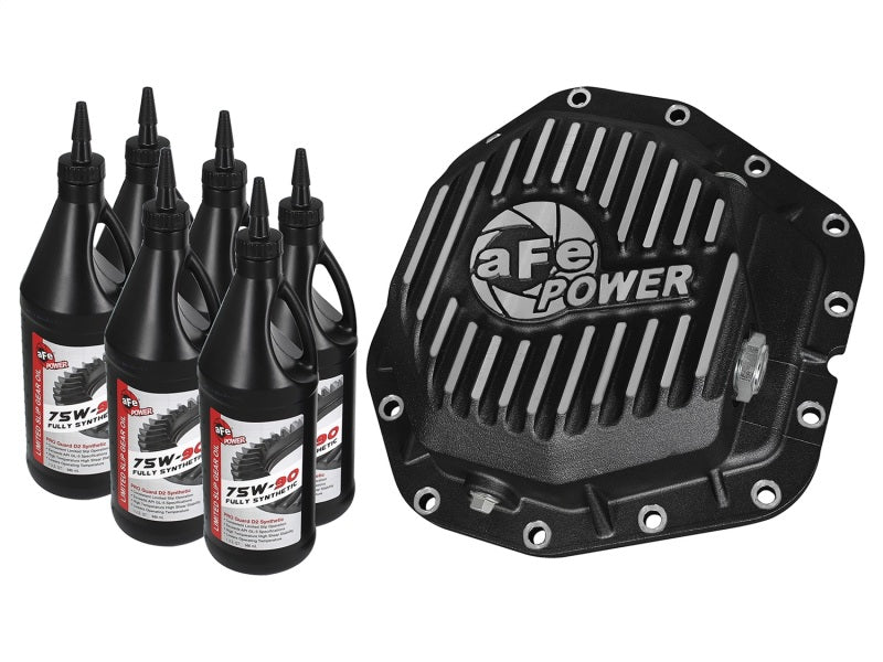 AFE 46-70382-WL Rear Diff Cover Black w/Machined Fins 17-19 fits Ford 6.7L (td)