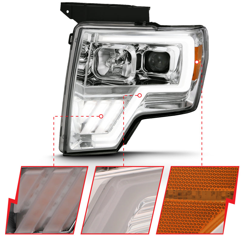 ANZO 111470 2013 fits Ford 09-20 F-150 Projector Light Bar G4 Switchback H.L. Chrome Amber