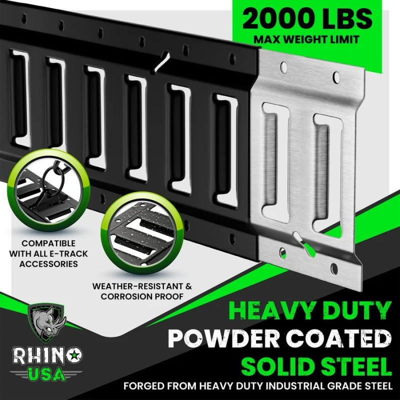 Rhino USA TD-ETRAIL5-2PK-BLK 5Ft E-Track Tie-Down Rails, Black (2 Pack)