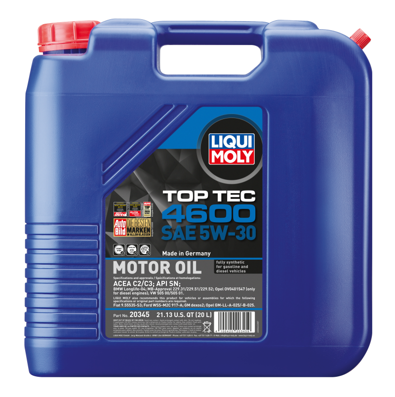 LIQUI MOLY 20345 20L Top Tec 4600 Motor Oil SAE 5W30