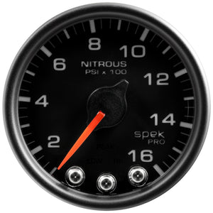 AutoMeter P32032 Autometer Spek-Pro Gauge Nitrous Press 2 1/16in 1600psi Stepper Motor W/Peak & Warn Blk/Blk