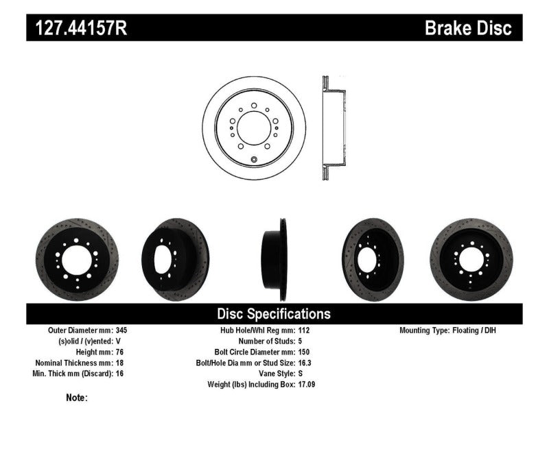 Stoptech 127.44157R Slotted & Drilled Sport Brake Rotor