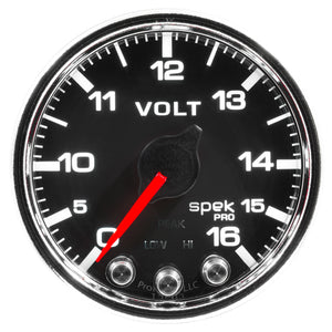 AutoMeter P34431 Autometer Spek-Pro Gauge Voltmeter 2 1/16in 16V Stepper Motor W/Peak & Warn Blk/Chrm