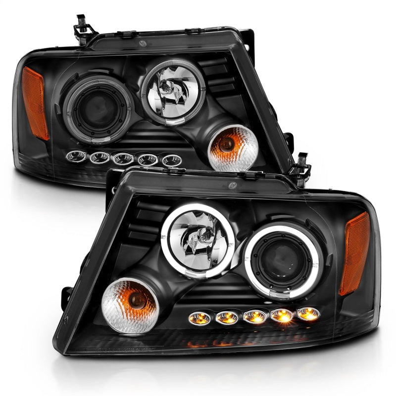 ANZO 111204 2008 fits Ford 04-20 F-150 Projector Headlights w/ Halo and LED Black G2