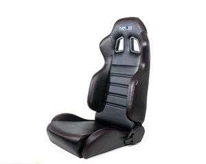 NRG RSC-208-1L RSC-208-1L/R Reclinable Racing Seats Black Leather w/ Logo Red