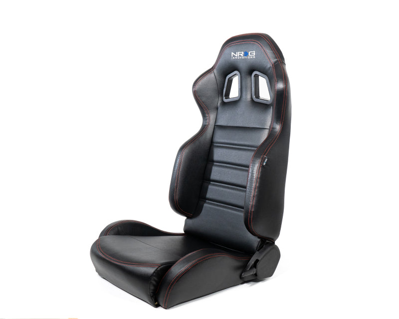 NRG RSC-208-1L RSC-208-1L/R Reclinable Racing Seats Black Leather w/ Logo Red