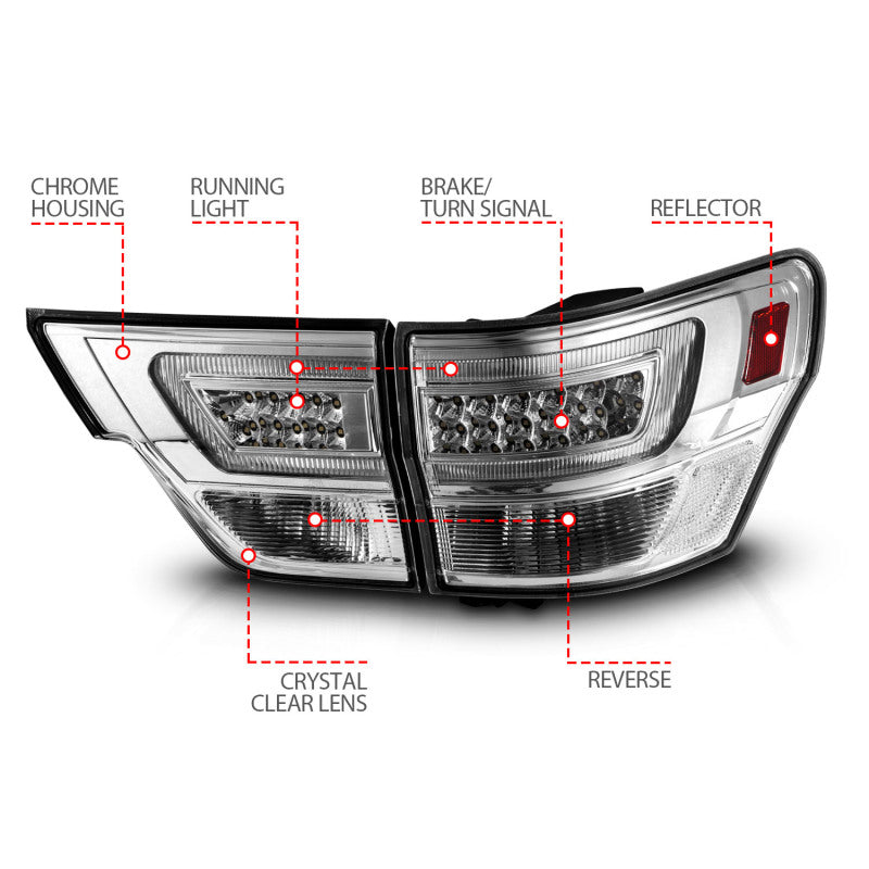 ANZO 311441 fits Jeep 11-13 Grand Cherokee LED Taillights w/ Lightbar Chrome Housing/Clear Lens 4pcs