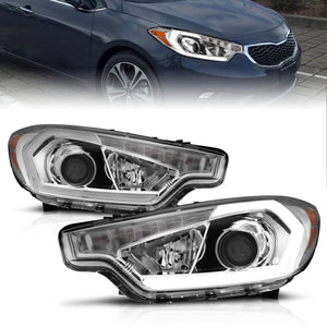 ANZO 121561 2014-2016 Kia Forte Projector Headlights w/ Light Bar Chrome Housing