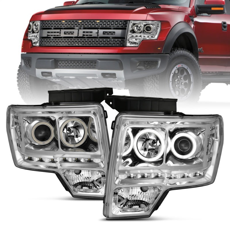 ANZO 111297 2014 fits Ford 09-20 F-150 Projector Headlights w/ Halo Chrome (CCFL) G2