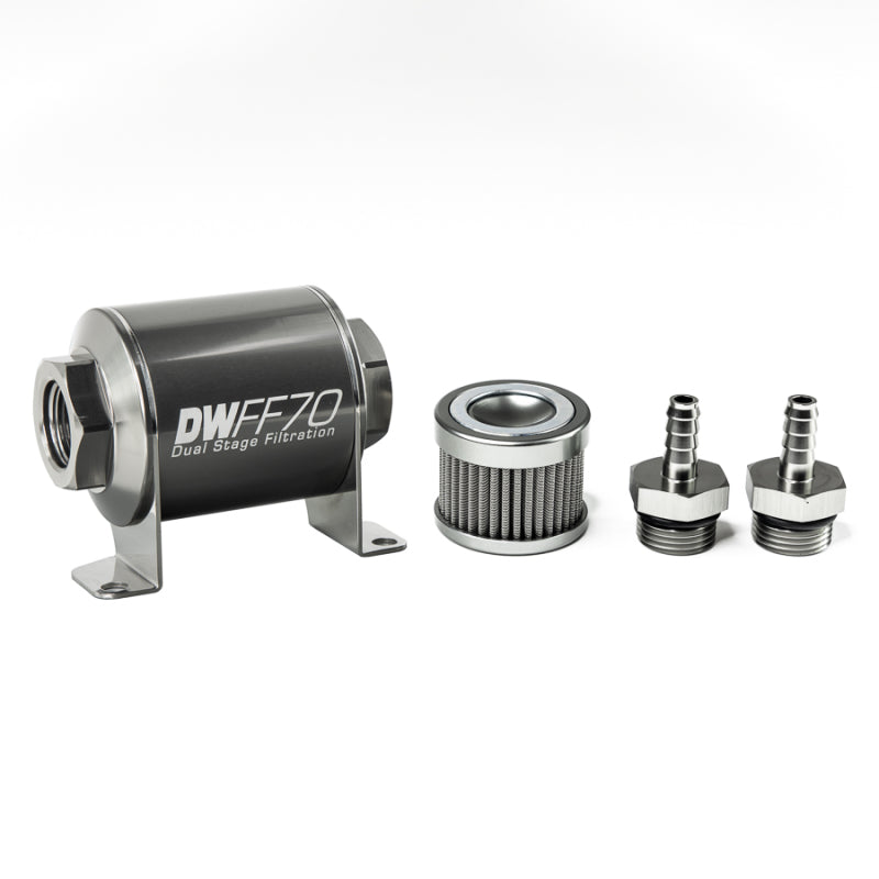 DeatschWerks 8-03-070-100K-516 Stainless Steel 5/16in 100 Micron Universal Inline Fuel Filter Housing Kit (70mm)