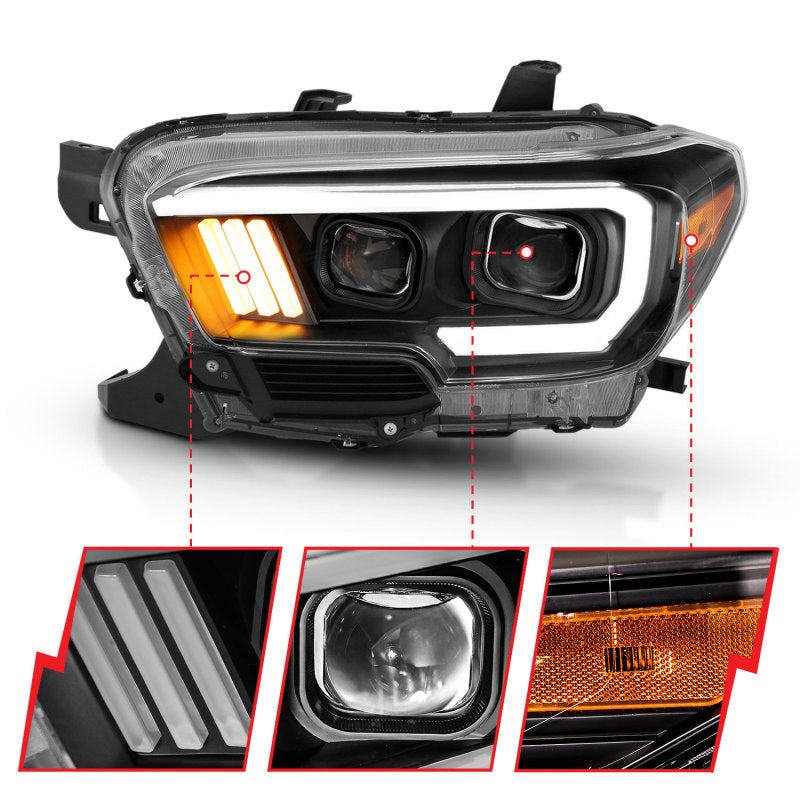 ANZO 111379 2017 fits Toyota 16-20 Tacoma Projector Headlights w/ Plank Style Design Black/Amber w/ DRL