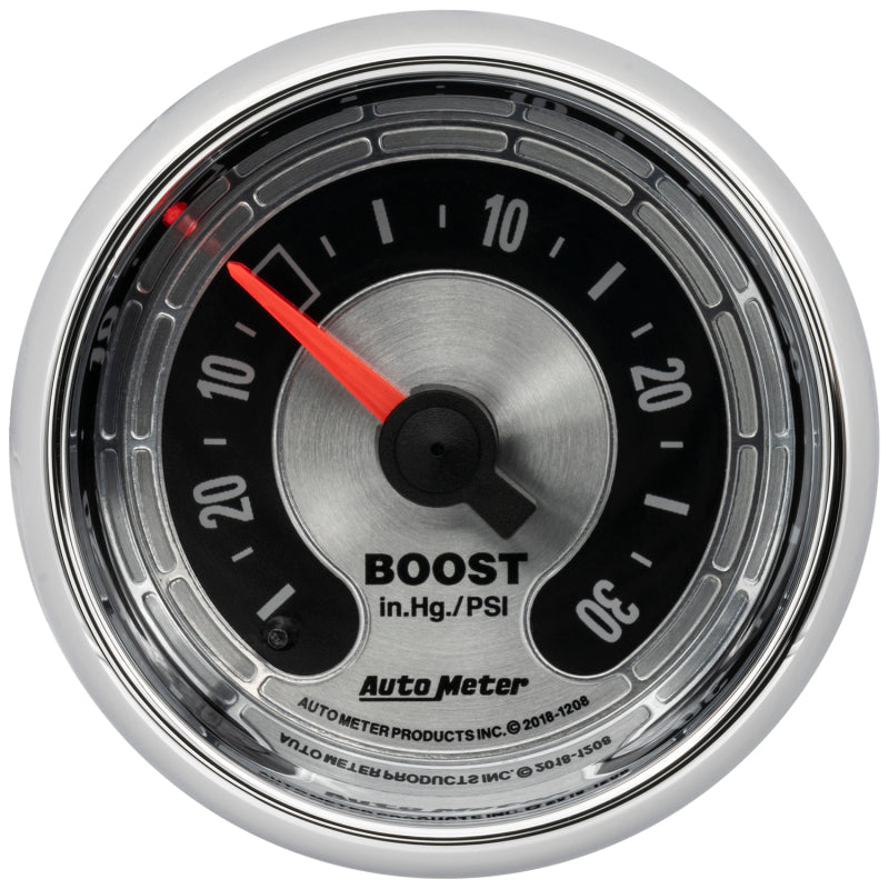 AutoMeter 1208 American Muscle 2-1/16in Full Sweep Mechanical 30 In Hg Vac/30PSI Boost Vacuum Gauge