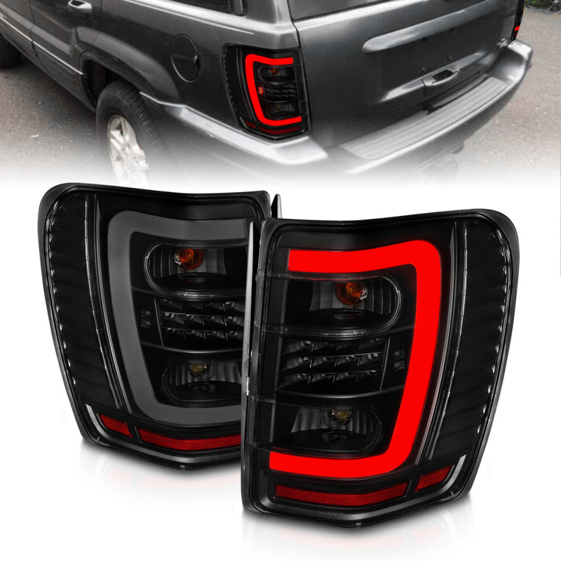 ANZO 311395 1904 fits Jeep 99-20 Grand Cherokee LED Tail Lights w/ Light Bar Black Housing Smoke Lens