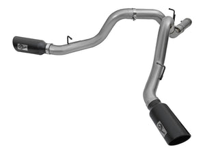 AFE 49-44080-B Bore HD 4in Dual DPF-Back SS Exhaust w/Black Tip 16-17 fits GM D