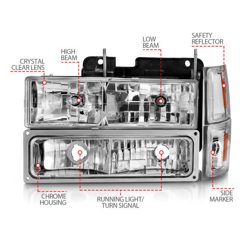 ANZO 111506 fits Chevrolet 88-98 C1500 Crystal Headlights Chrome w/ Signal and Side Marker Lights