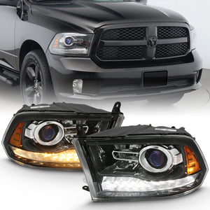 ANZO 111439 2009-2018 fits Dodge Ram 1500 Projector Plank Style Switchback H.L Halo Black Amber (OE Style)