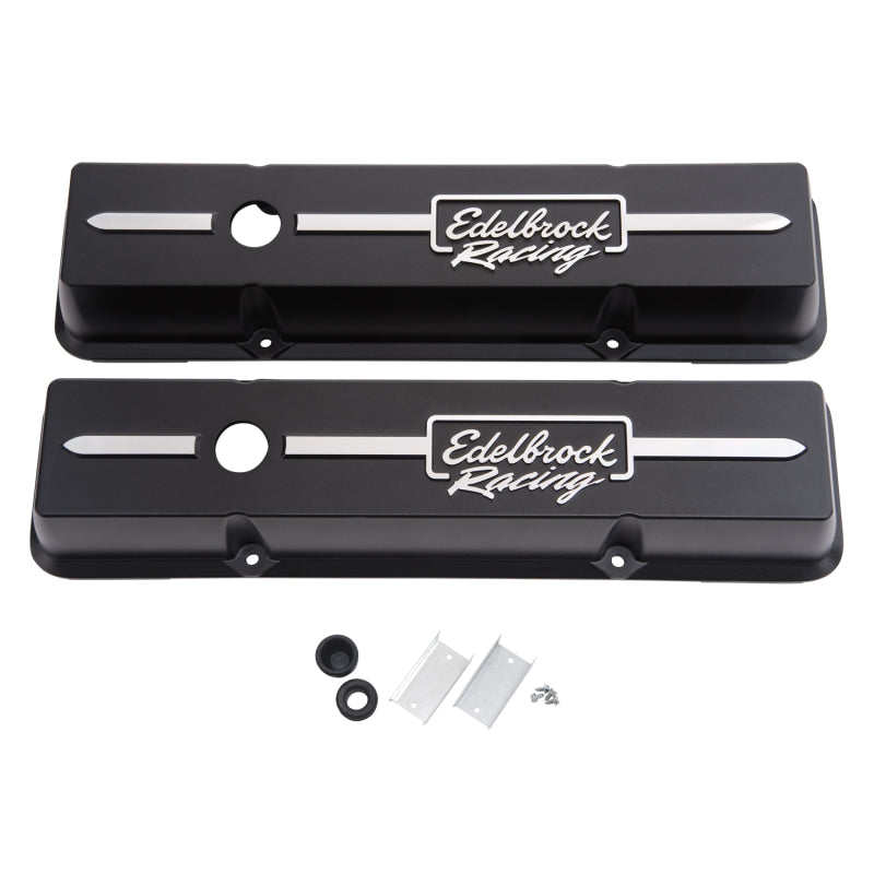 Edelbrock 41633 Valve Cover Racing Series fits Chevrolet 1959-1986 262-400 CI V8 Low Black