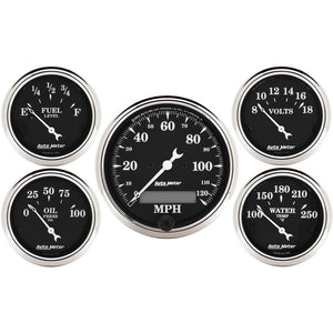 AutoMeter 1709 AutoMeter Gauge Kit 5 Pc. 3-1/8in. & 2-1/16in. Elec. Speedometer Old Tyme Black