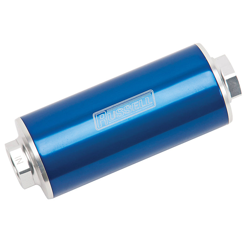 Russell 649252 Performance Profilter Fuel Filter 6in Long 10 Micron -10AN Inlet -10AN Outlet - Blue