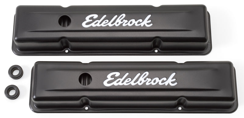 Edelbrock 4443 Valve Cover Signature Series fits Chevrolet 1959-1986 262-400 CI V8 Low Black