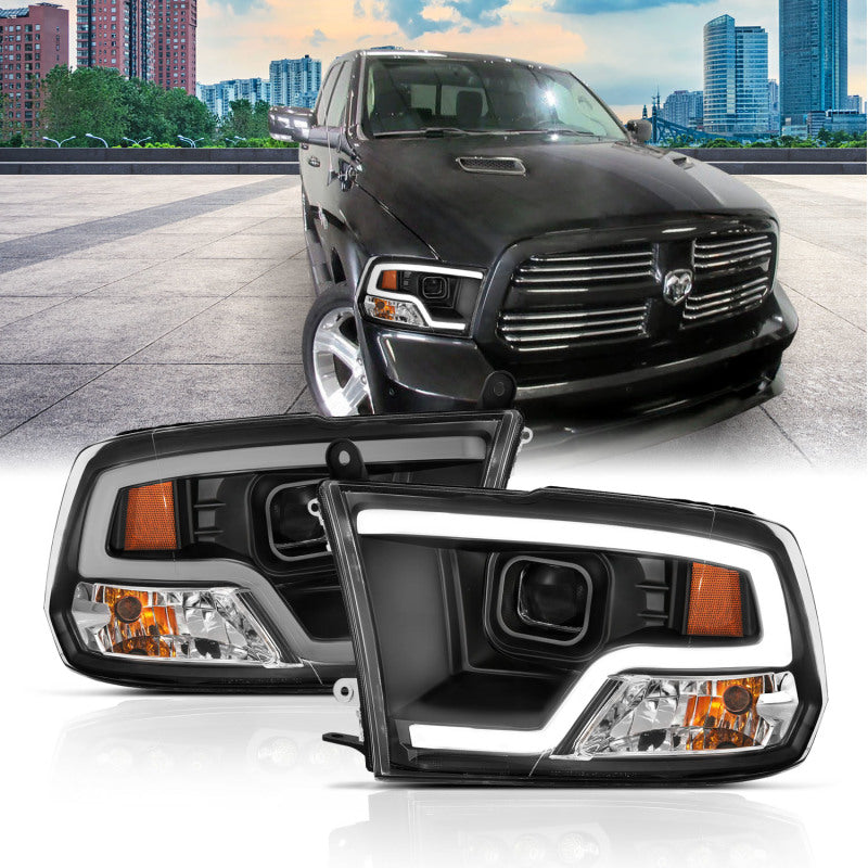 ANZO 111404 fits Dodge 09-18 Ram 1500 Plank Style Projector Headlights Black w/ Halo