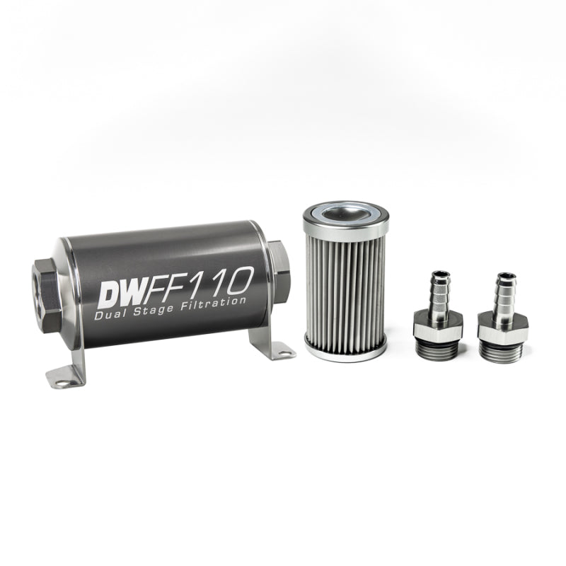 DeatschWerks 8-03-110-010K-38 Stainless Steel 3/8in 10 Micron Universal Inline Fuel Filter Housing Kit (110mm)