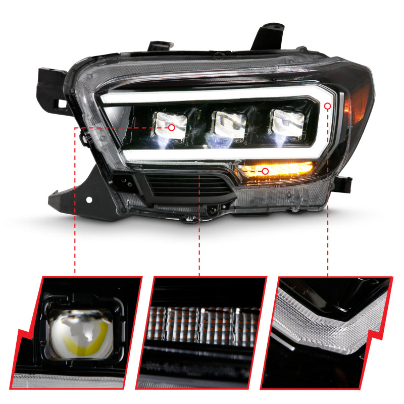 ANZO 111496 2018 fits Toyota 16-20 Tacoma LED Projector Headlights Plank Style Black w/ Amber