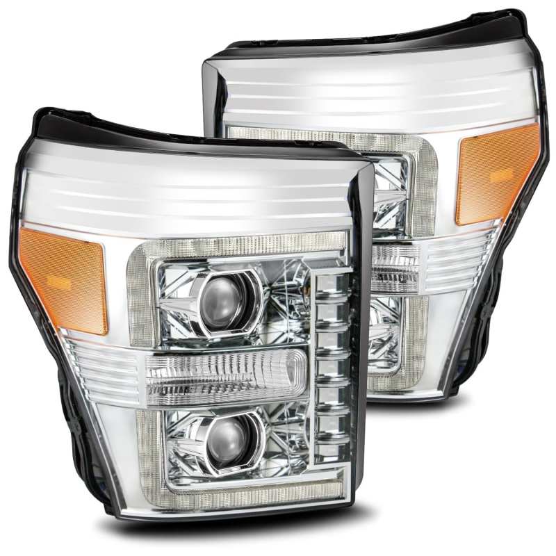 AlphaRex 880141 fits Ford 11-16 F-250 SD PRO-Series Projector Headlights Plank Style Design Chrome w/Seq Signal