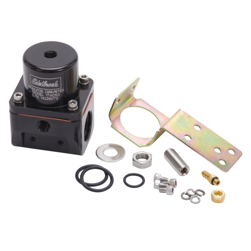 Edelbrock 174053 Fuel Pressure Regulator Carbureted 180 GPH 5-10 PSI -10 In/Out -6 Return Black