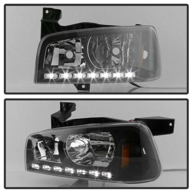 5017635 Xtune fits Dodge 06-10 Charger 1Pc LED Crystal Headlights Black HD-ON-