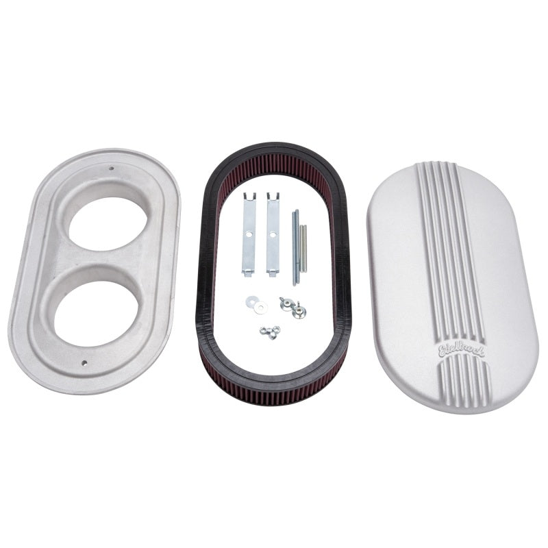 Edelbrock 41199 Air Cleaner Classic Series Oval Aluminum 17 5In X 9 35In X 4 45In Dual Carburetor