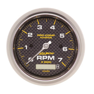 AutoMeter 200890-40 Autometer Marine Carbon Fiber Ultra-Lite 3-3/8in 7K RPM w/Hourmeter Tachometer Gauge