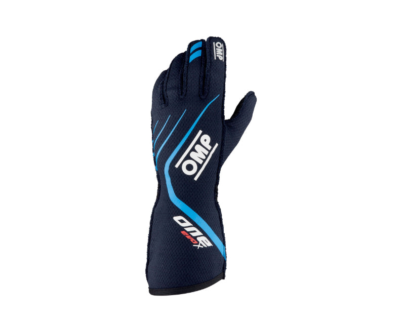 OMP IB0-0771-A01-244-M One Evo X Gloves Navy Blue/Cyan - Size M (Fia 8856-2018)