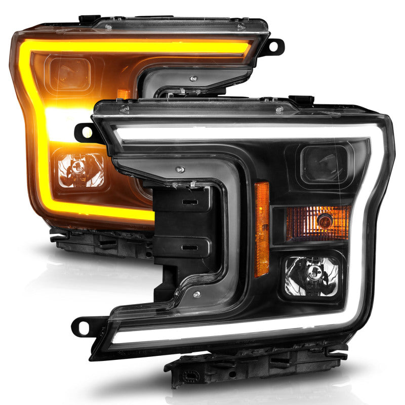 ANZO 111509 2020 fits Ford 18-20 F-150 Projector Headlight w/ Plank Style Switchback Black Housing