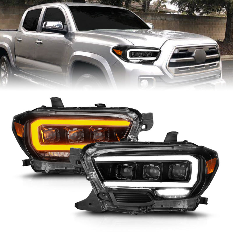 ANZO 111562 fits Toyota 16-22 Tacoma SR/SR5 ONLY Full LED Proj Headlights w/Light Bar Seq. Blk w/Initiation Lgt