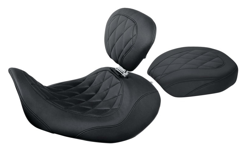 Mustang 76705 Harley Dyna Wide Tripper Forward Passenger Seat Diamond Stitch - Black