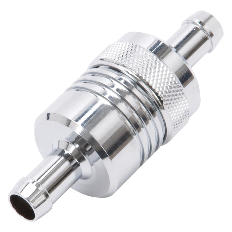 Edelbrock 8136 Fuel Filter Aluminum 3In X 01/ 1/8In 3/8In Inlet/Outlet Chrome