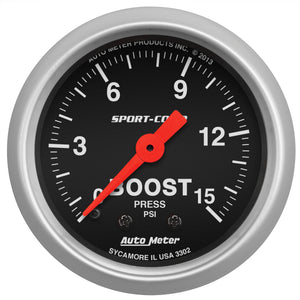 AutoMeter 3302 2-1/16in 0-15 PSI Mechanical Sport-Comp Boost Pressure Gauge